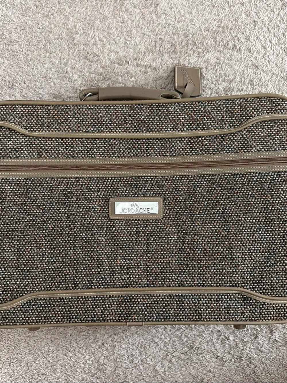 Jordache Brown Tweed luggage with Tan Trim vintage